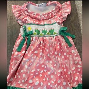 Pink and Green Ruffle Dress with Cactus Embroidery